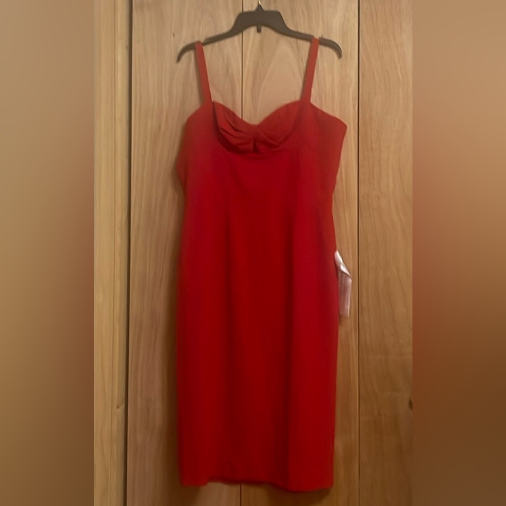 Dress The Population Sweetheart Neck Twist Front Sleveless Red Midi Dress SizeXL
